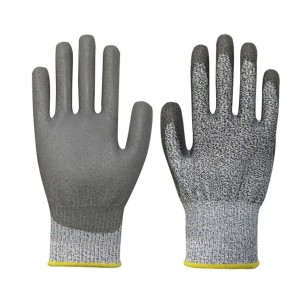 13 Gauge HPPE Cut Resistant Grey PU Coated Gloves for Working Protect