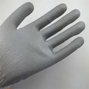 ถุงมือเคลือบ PU สีเทาทนต่อการตัด HPPE 13 เกจสำหรับการปกป้องการทำงาน