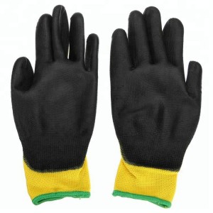 Черный ПУ окунул желтые рабочие перчатки из полиэстера с печатью на заказ с логотипом
