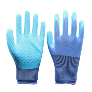 Rrokje palme me teksturë kundër rrëshqitjes me rreshtim poliestër blu me 13 diametër të veshur me doreza lateksi