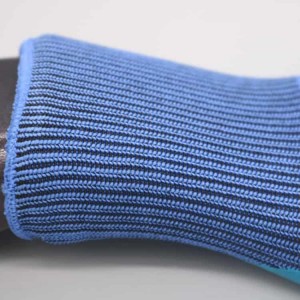 13 Gauge Blauwe Polyester Lining Textured Palm Anti Slip Grip Coated mei lateks Handschoenen
