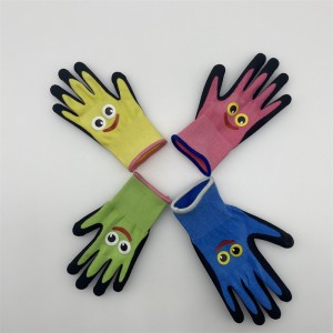Dětská pracovní rukavice s polyesterovým latexem Roztomilá dětská zahradní rukavice s potiskem obličeje