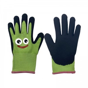 Ụmụaka Polyester Latex Ekpuchiri Ọrụ Glove mara mma Ihu Bipụta DIY Kids Garden Glove