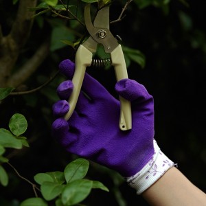 Ekološka guma presvučena lateksom dlan 13 gauge poliester cvijet print ljubičasta zelena vrtlarska rukavica