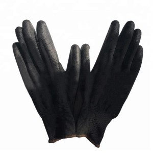 Anti-slip Black Nylon PU Coated Sarung Tangan Safety Kerja kanggo Pria