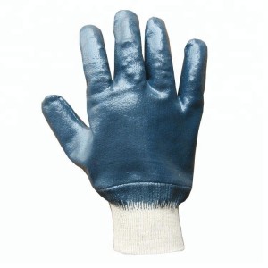 Blauwe nitril gecoate oliebestendige werkhandschoenen, waterdicht