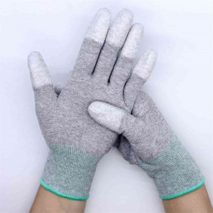 Luvas antiestáticas de fibra de carbono Luvas de proteção trabalhista revestidas de nylon PU de dedo
