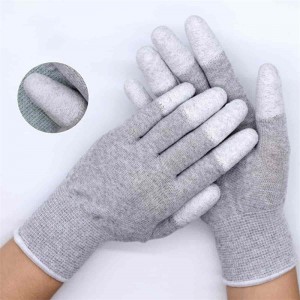 Anti Static Carbon Fiber Gloves ຖົງມື Nylon Finger PU ເຄືອບປ້ອງກັນແຮງງານ