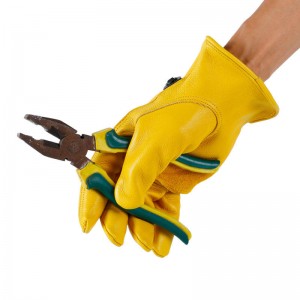 Lady Cowhide Leather Hand Protection Work Gardening Gloves Short Glove with Adjustable Wrist
