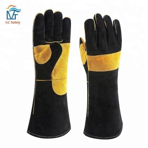 Yellow Black Double Palm Chrome Free Leather Work Welding Gloves