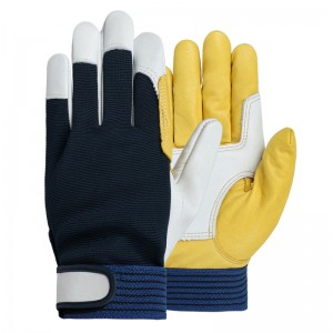 Wear Resistant Double Palm Yellow White Elastic Wrist Sheepskin Leather Work Gloves