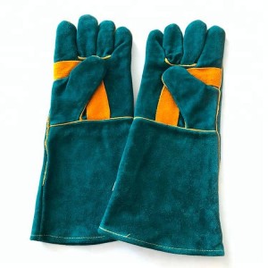 Tepelně odolné ochranné rukavice pro svařování z hovězí štípenky v zelené barvě