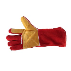 Защитни ръкавици за заваряване с дълъг абзац от червена кравешка кожа