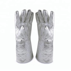 Aluminiumfolie Hege temperatuer Resistant Welding Safety Handschoenen foar Yndustry Metallurgy