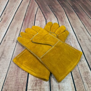 Long Cow Split Leather Welding Gloves Reinforced Double Back Labor Protection Glove