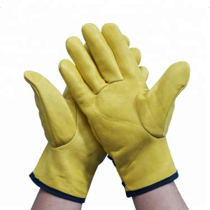Yellow Goat Skin Leather Driving Gardening Safety Work Gloves