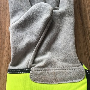 en388 en420 Флуоресцентни жълти отразяващи предпазни ръкавици от телешка кожа CE guantes de seguridad cuero