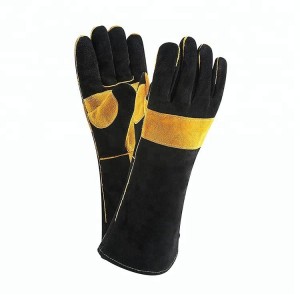 Жълти черни кожени работни ръкавици за заваряване без хром и двойна длан