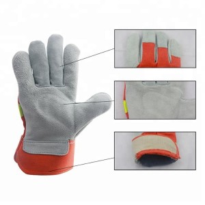 OEM φθηνά δερμάτινα γάντια εργασίας με σπαστό κόκκινο πίσω μέρος
