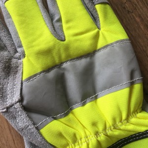 en388 en420 蛍光黄色反射牛革安全手袋 CE guantes de seguridad cuero