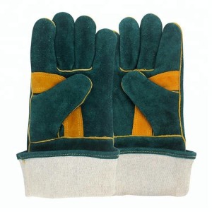 Tepelně odolné ochranné rukavice pro svařování z hovězí štípenky v zelené barvě