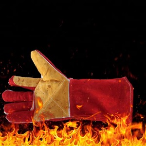 Long Paragraph Red Cow Split Leather Welding Protection Gloves