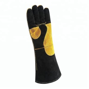 Žlutočerné kožené pracovní svářečské rukavice s dvojitou dlaní a bez chromu