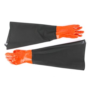 70 cm langærmet PVC anti-skrid handske Vandtætte fiskerensehandsker Syre- og alkalibestandige handsker