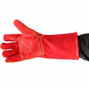 Захисні рукавички для зварювання з довгим абзацом із сплітої шкіри червоної корови