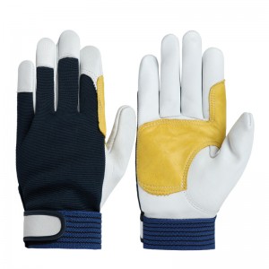 Wear Resistant Double Palm Yellow White Elastic Wrist Sheepskin Leather Work Gloves