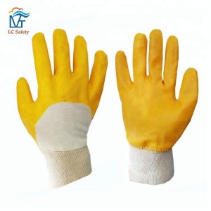 Spot Goods Beste fabrieksprijs Gele gladde nitril half gecoate jersey handschoenen