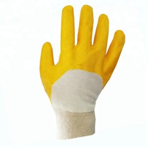 Spot Goods Best Factory Priis Yellow Smooth Nitrile Half Coated Jersey Gloves