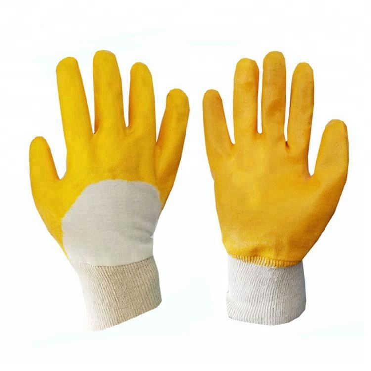 Spot Goods Best Factory Price Yellow Smooth Nitrile Half Coated Jersey Gloves