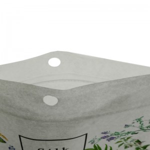 Bolsas de papel kraft branco e PLA para envases de alimentos secos con cremalleira fácil