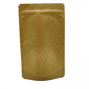 PLA biodegradable sareng kertas kraft konéng nangtung kantong bungkusan