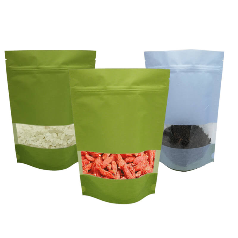 Stand up craft paper rice packaging bags with window (9)