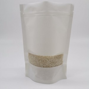 Itayo ang mga puting craft paper rice packaging bag na may bintana