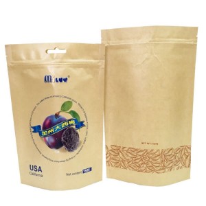 PLA and kraft paper stand up dried food packaging bags with easy zipper
