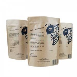 Bolsas de embalaxe de fondo cadrado de papel marrón con lámina AL e válvula PLA para envasar café.