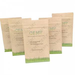 OEMY Custom 8 bolsas de café compostables con fondo cuadrado sellado lateralmente con válvula de aire biodegradable y cremallera