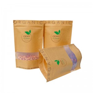 China factory  of fully biodegradable PLA stand up packaging kraft paper bags with window and zipper
