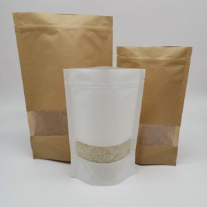 Stand up white craft paper rice packaging bags with window