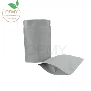 Stand up pouch com zíper resistente a crianças, feito de sacolas de embalagem totalmente biodegradáveis.