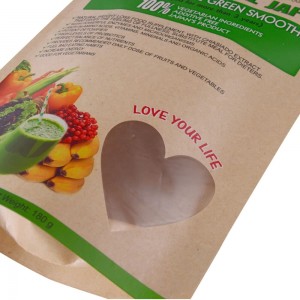 Biodegradable nangtung kantong bungkusan buah garing kalayan jandela jantung transparan