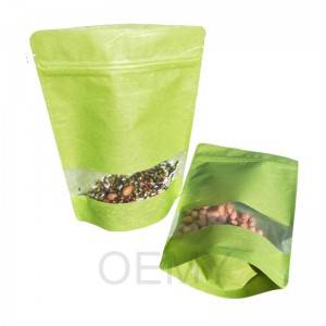 Pure green could dragon paper stand up pouch and transparent window for tea leaves.