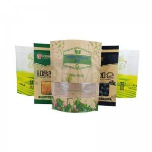 Ganap na biodegradable stand up packaging kraft paper bag na may bintana at siper