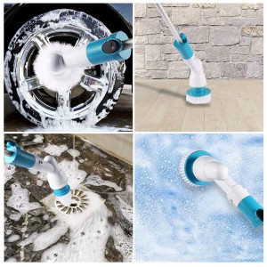 Motlakase Spin Scrubber Bathroom Shower Scrubber Power Brush Floor Scrubber with 3 Replaceable Cleaning Brush Head & Adjustable Extension Handle for Home, Silver.
