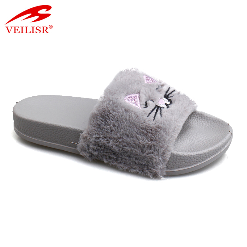 Wholesale fur upper children house footwear kids indoor slippers