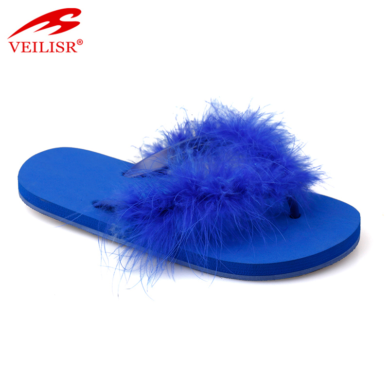 New arrival PVC strap footwear fancy ladies winter fur flip flops