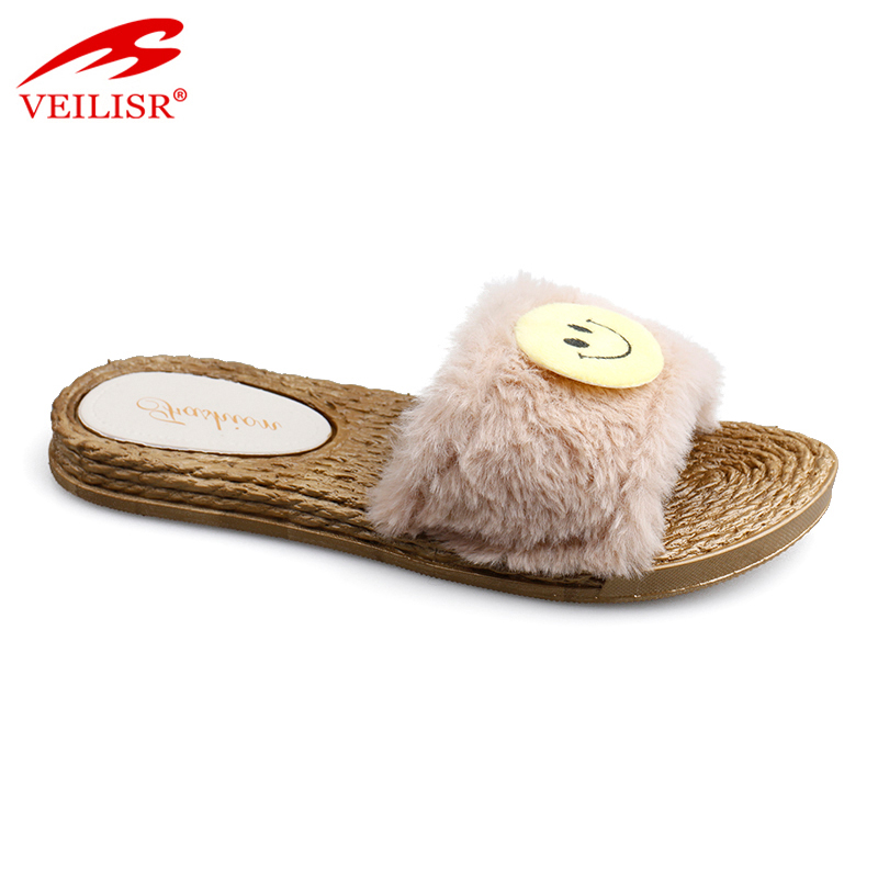 New style ladies PVC slide sandals with fur indoor women slippers